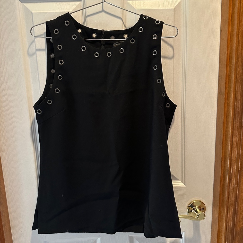 Noir Black Sleeveless Blouse with Metallic Eyelets